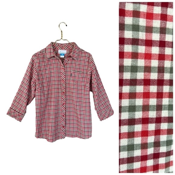 Columbia Tops - Columbia Plaid Button Down Shirt Crinkle Cotton 3/4 Sleeve L